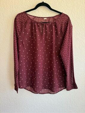 Old Navy Burgundy Long-Sleeve Dot-Print Blouse
